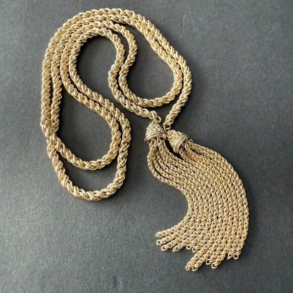 RARE Kendra Scott Gold Rope Lariat Necklace Tassel Adjustable Elegant Statement - Picture 9 of 14